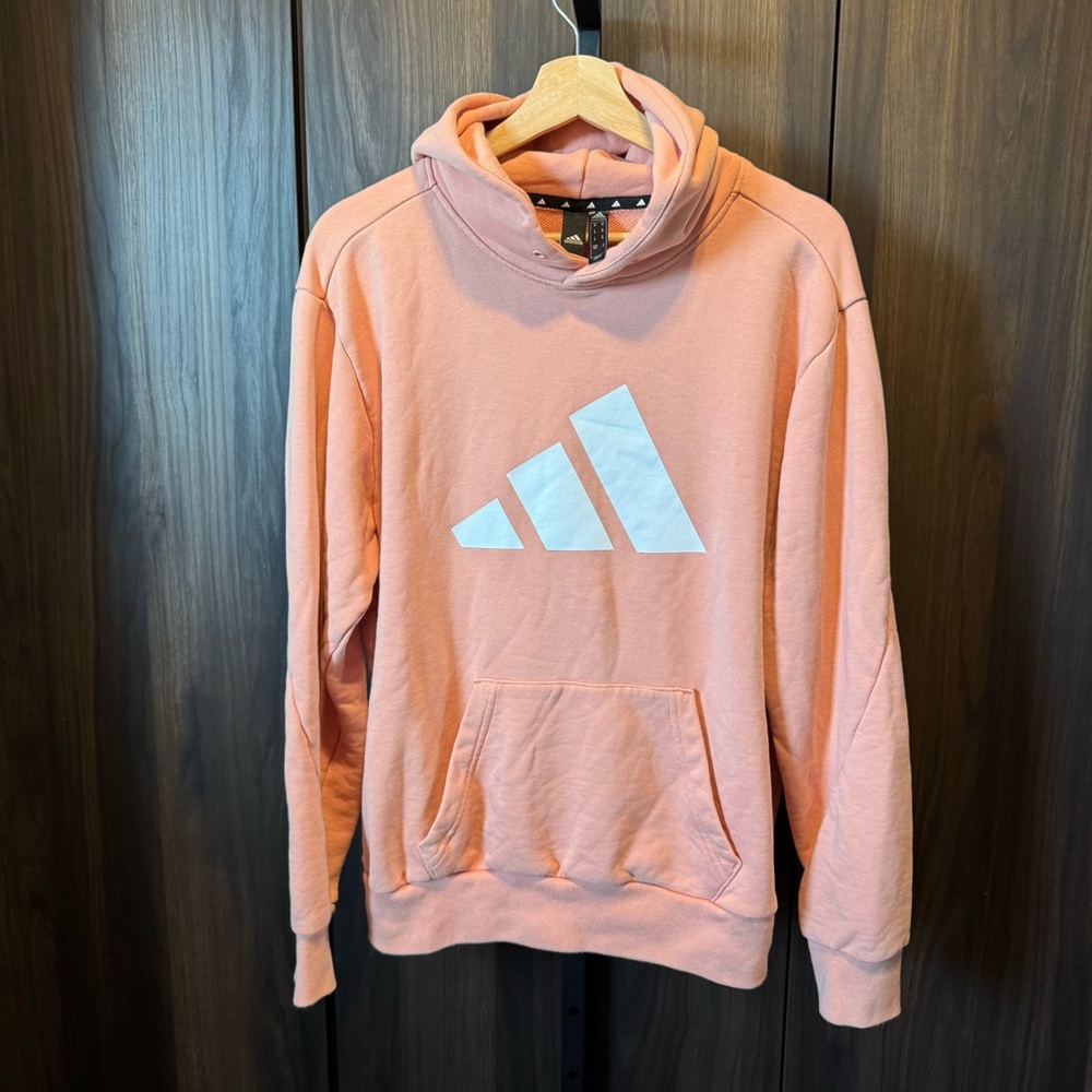 adidas Future Icons Logo Fleece Hoodie Ambient Blush Peach H39805 Men’s Medium